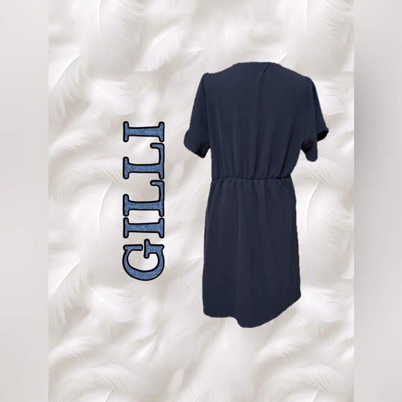 GILLI NAVY DRESS SIZE L. BUST 19” WAIST 14” LENGTH 34”. - Picture 2 of 13